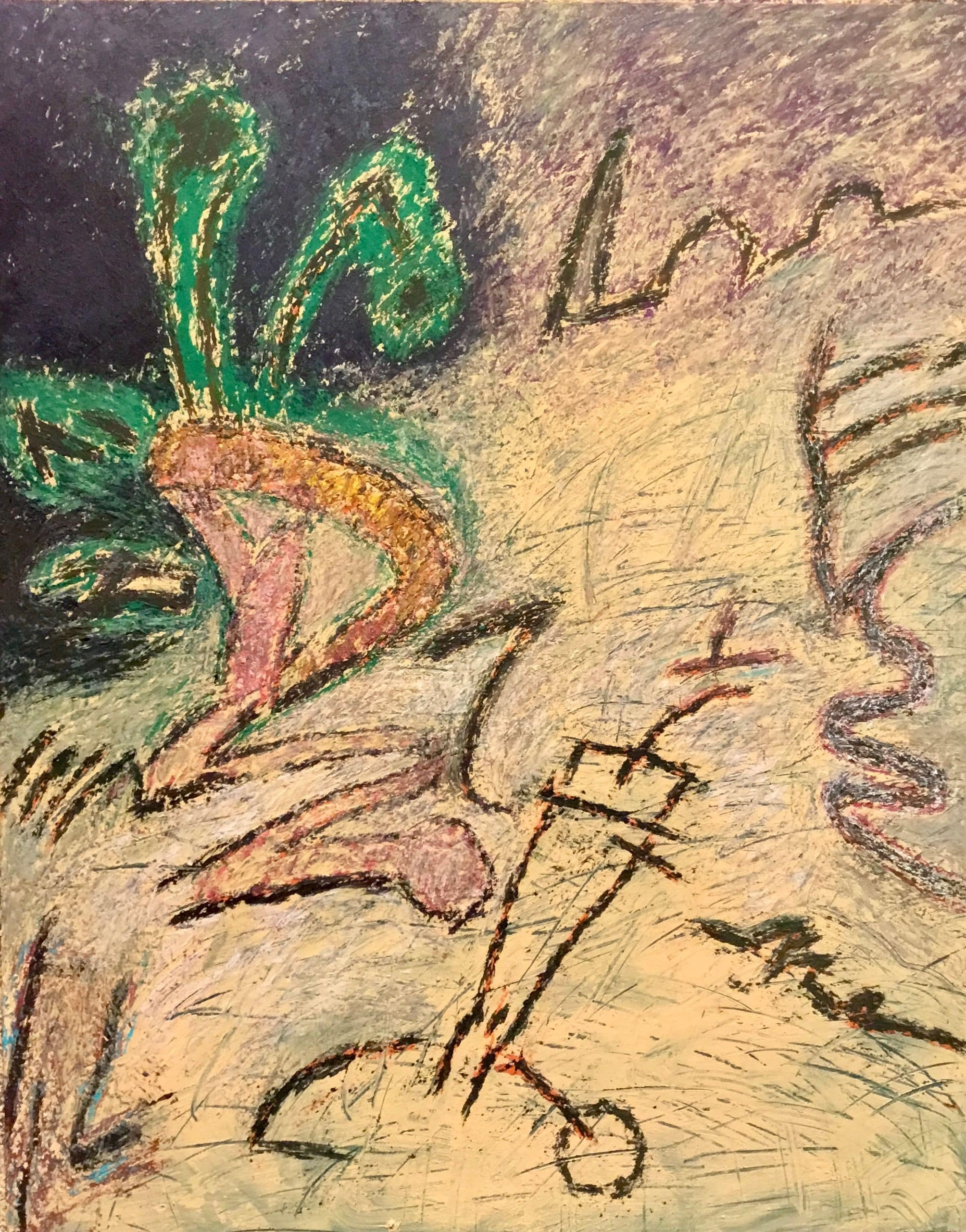 Abstract painting by Sam Roussi titled, "Difficult Yard"