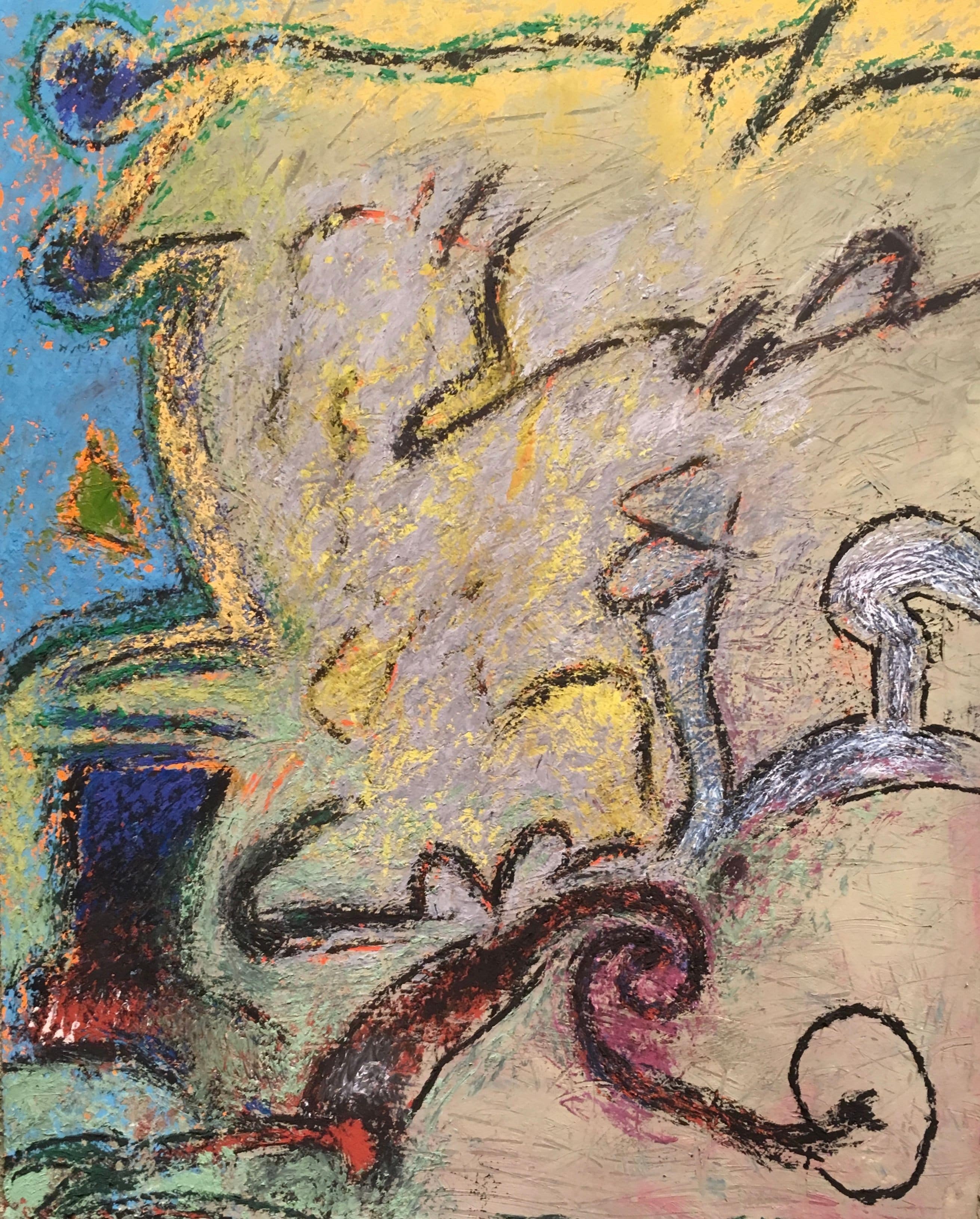 Abstract painting by Sam Roussi titled, "Serpent's Garden"