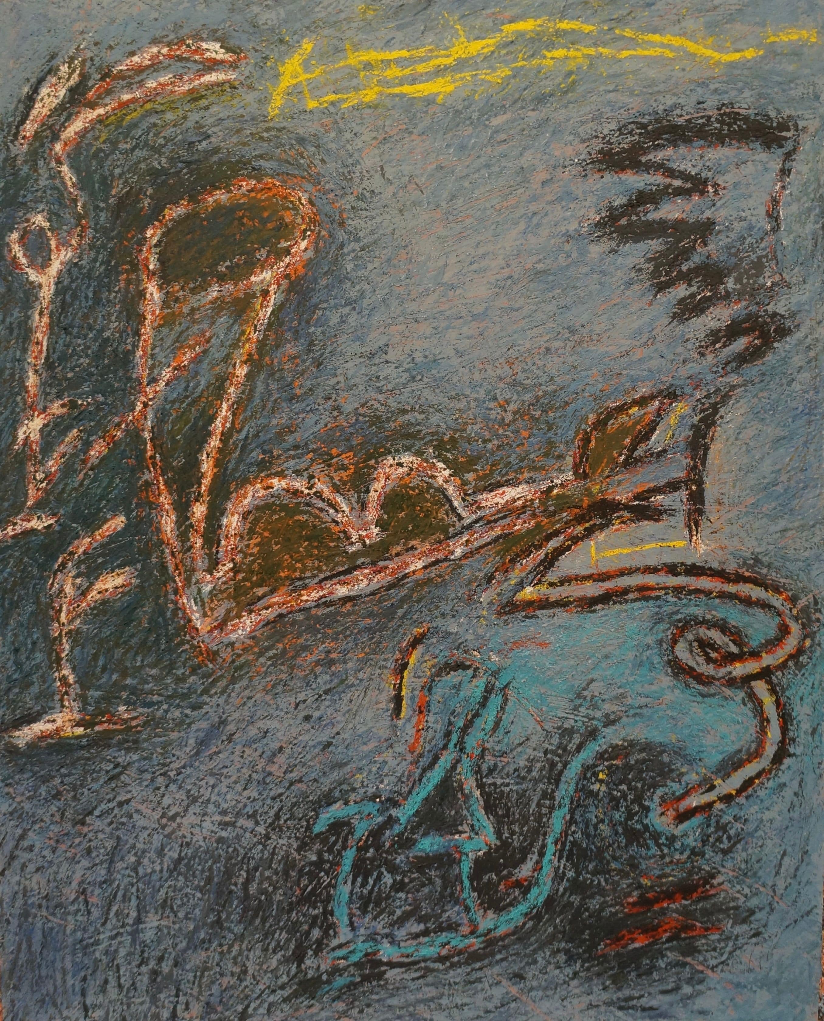 Abstract painting by Sam Roussi titled, "Tied to the Mast"