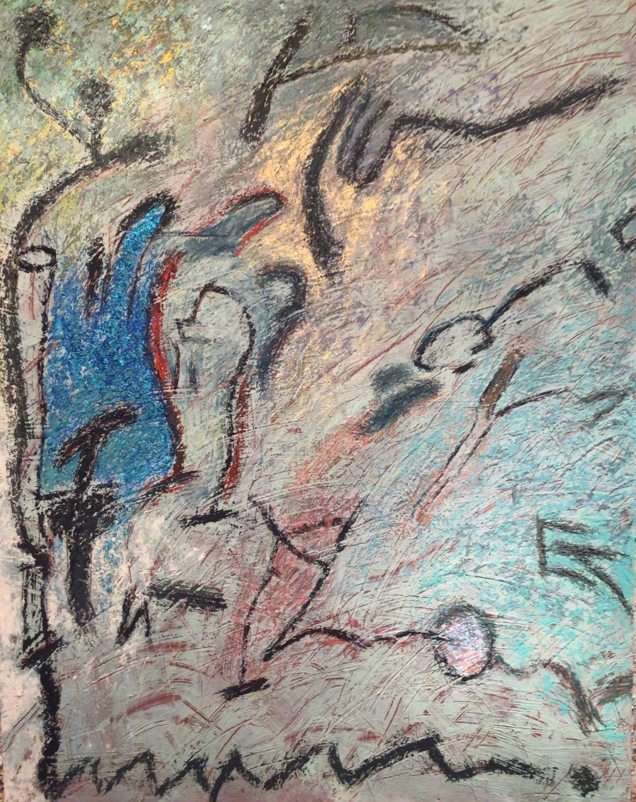 Abstract painting by Soteris Sam Roussi, "Gather Rosepods While Yea May"