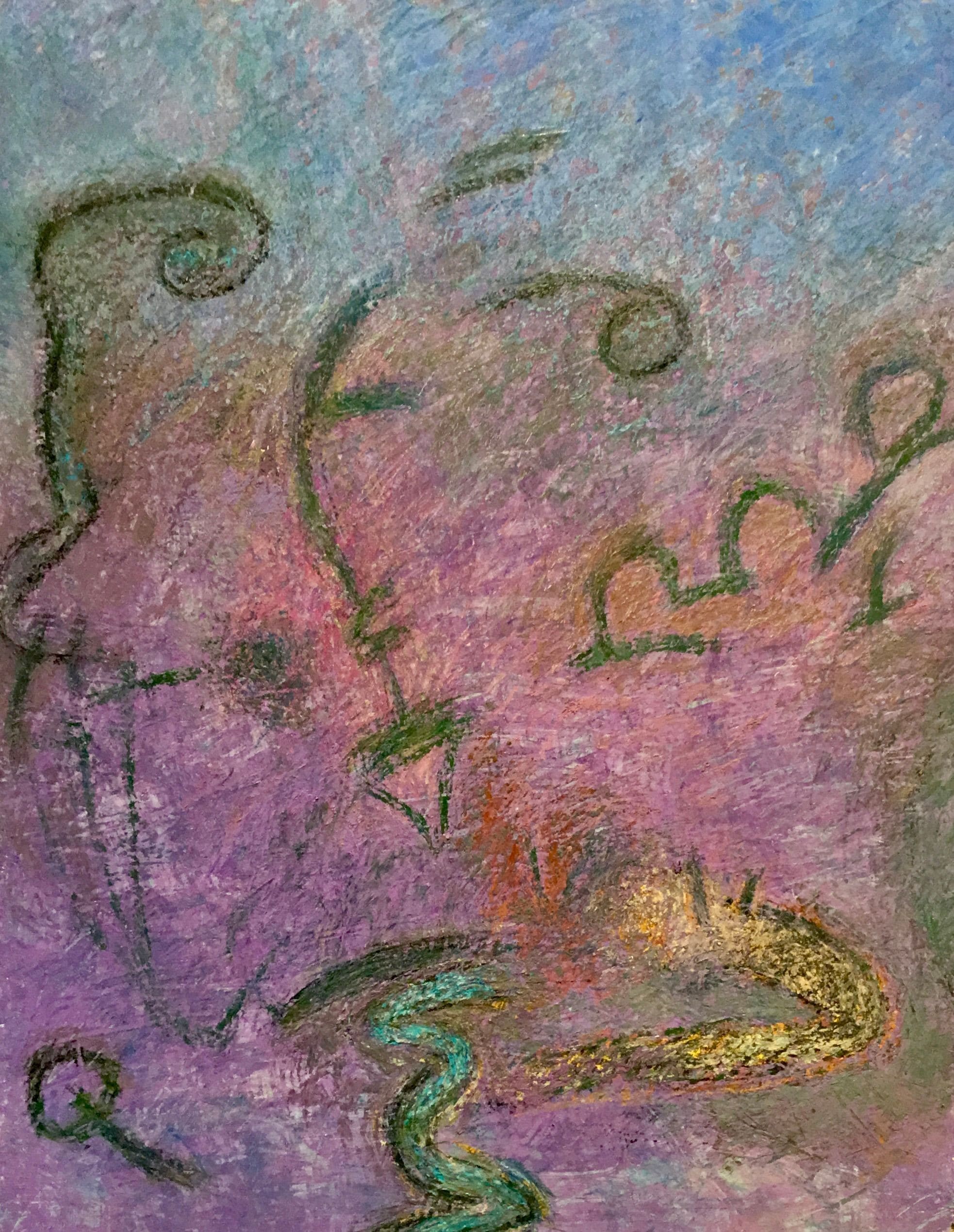 Abstract painting by Sam Roussi titled, "Maiden Hair Virtue"