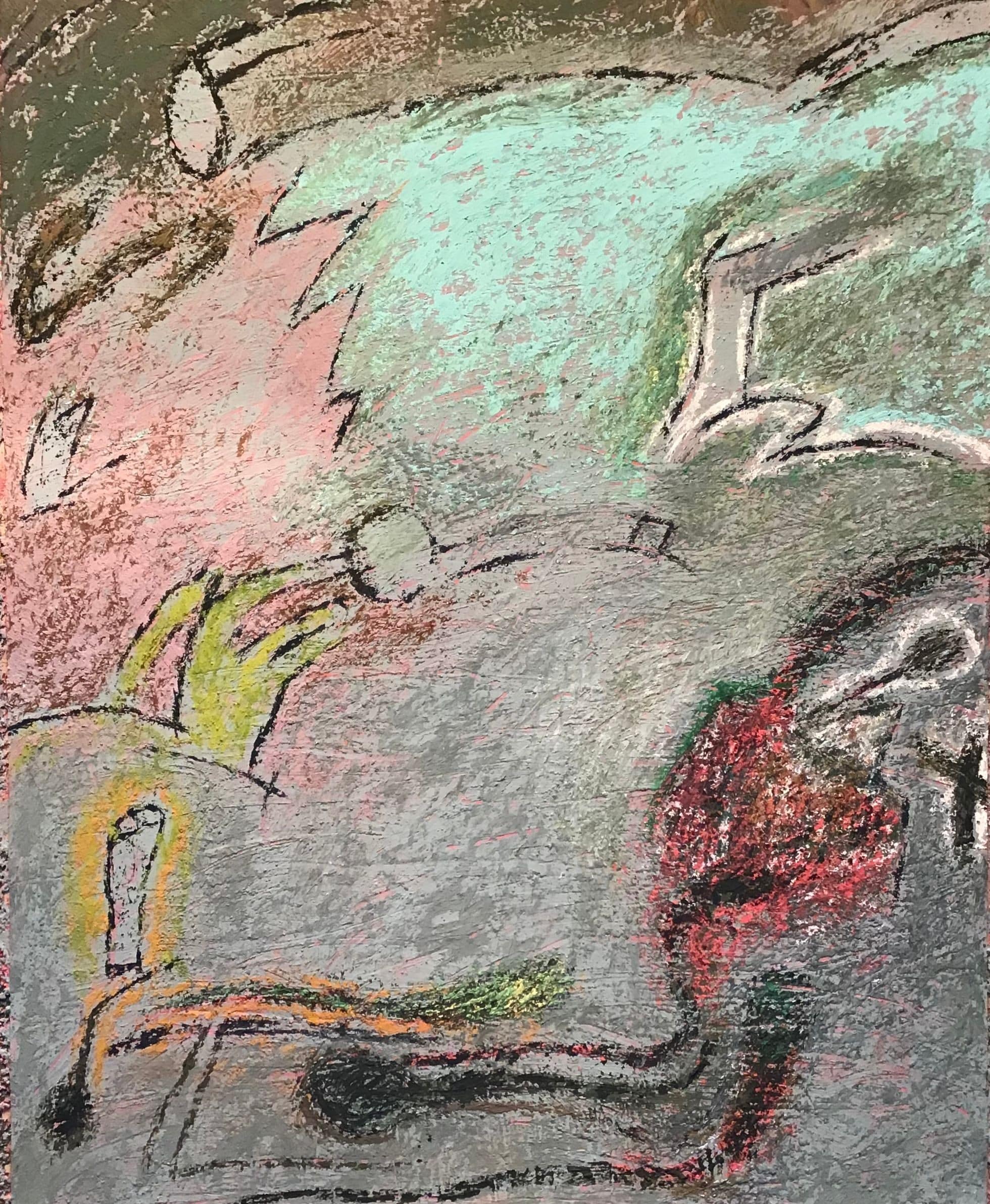 Abstract painting by Soteris Sam Roussi, "Always One Too Many"